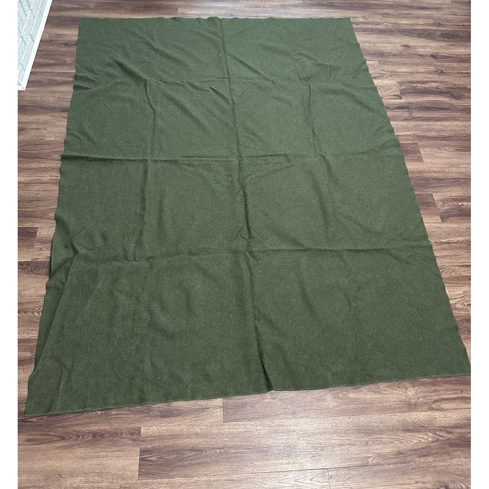Vintage US Military Wool Blanket 60x78 Green Army Surplus UNICOR FPI INC 1983